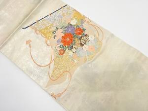 引箔　几帳に花車模様織り出し　名古屋帯